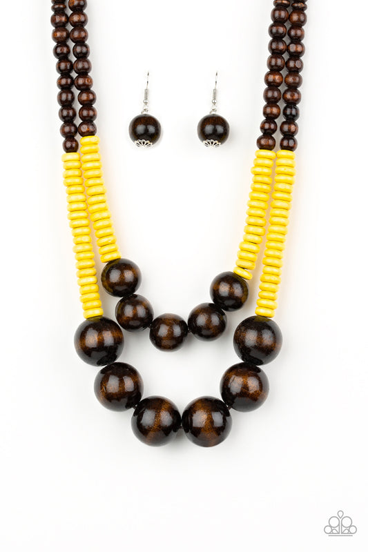 Necklace, Sensitive Skin, Hypoallergenic Jewelry, yellow, beads, wood