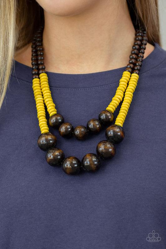 Necklace, Sensitive Skin, Hypoallergenic Jewelry, yellow, beads, wood