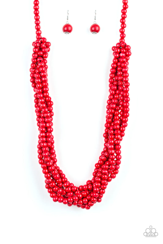 red long wooden necklace