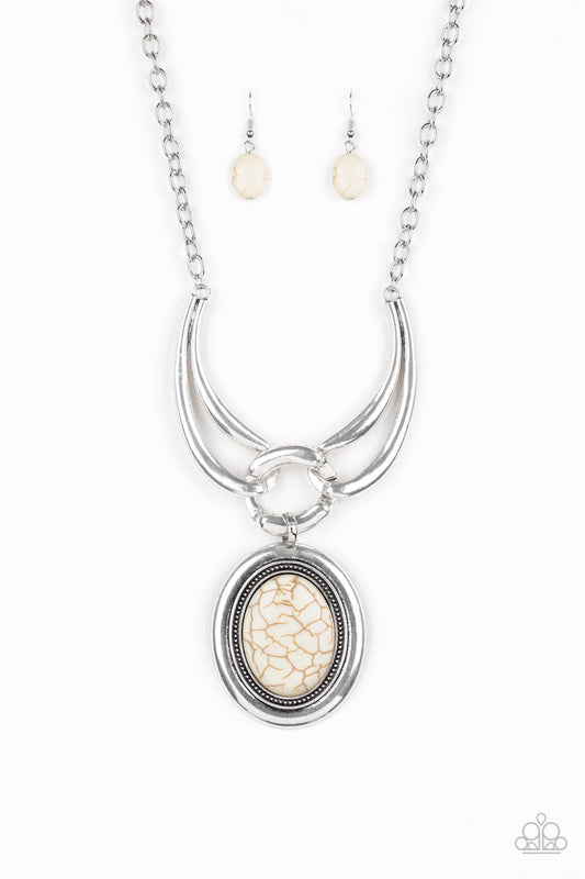 Necklace, Sensitive Skin, Hypoallergenic Jewelry, white, oversized, natural stone, crackle stone
