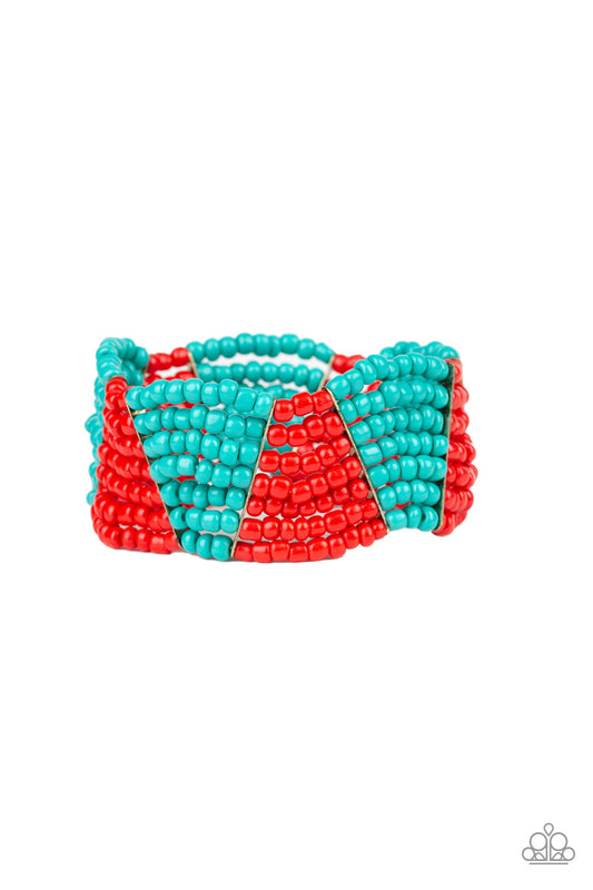 Bracelet, Sensitive Skin, Hypoallergenic Jewelry, red, turquoise, seed beads, stretchy