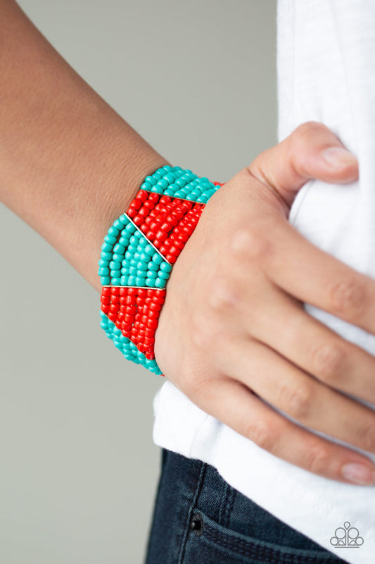 Bracelet, Sensitive Skin, Hypoallergenic Jewelry, red, turquoise, seed beads, stretchy
