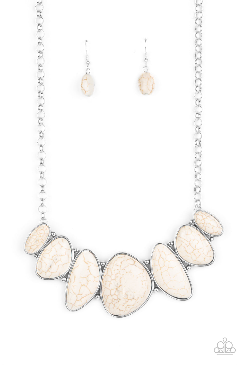 Necklace, Sensitive Skin, Hypoallergenic Jewelry, white, crackle design, natural stone