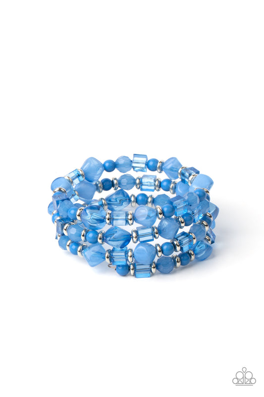 Bracelet, Sensitive Skin, Hypoallergenic Jewelry, blue, acrylic, beaded, coiled