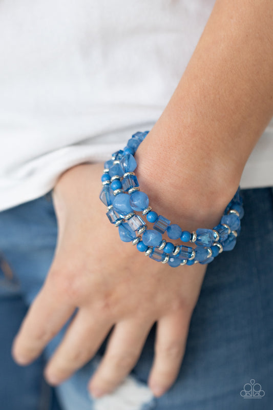 Bracelet, Sensitive Skin, Hypoallergenic Jewelry, blue, acrylic, beaded, coiled