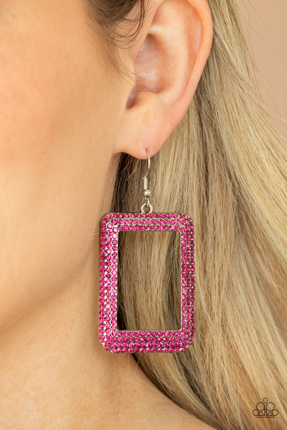 Paparazzi World FRAME-ous - Pink Earrings