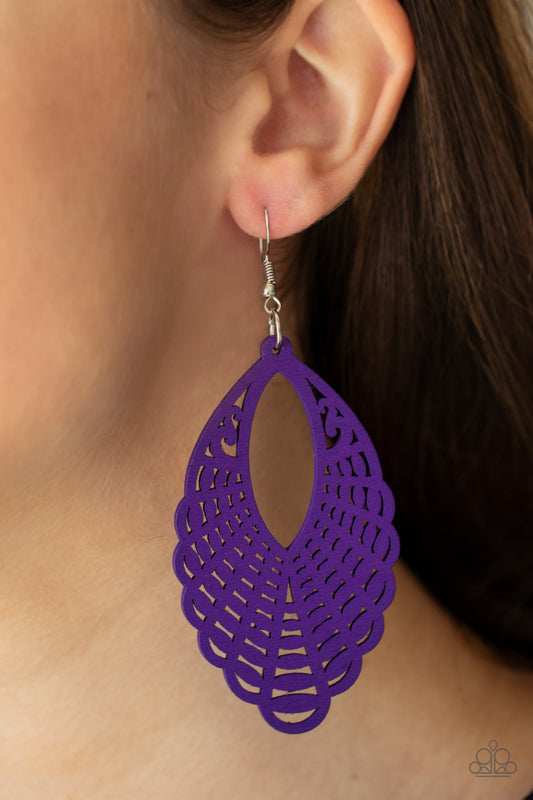 purple wooden earrings for sensitive ears