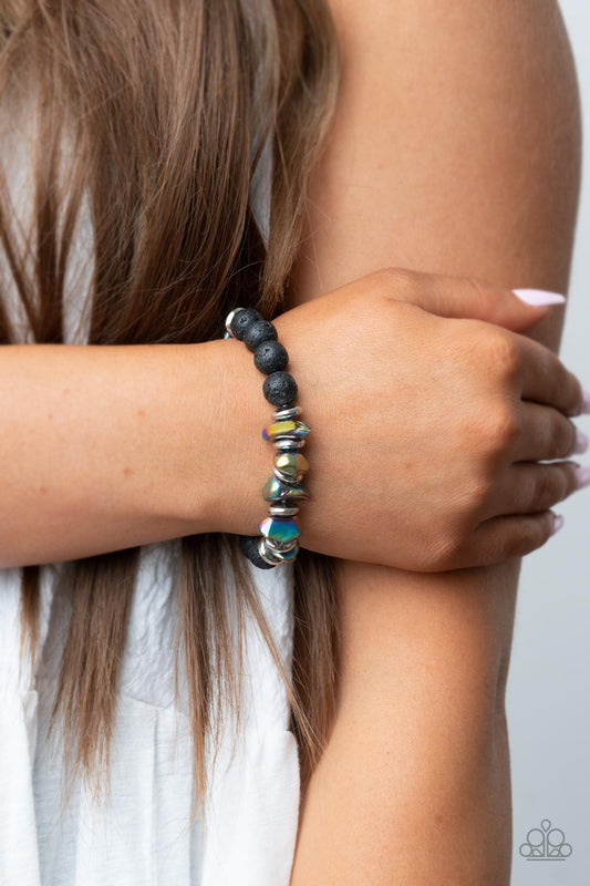 Bracelet, Sensitive Skin, Hypoallergenic Jewelry, oil spill, lava beads, stretchy bracelet