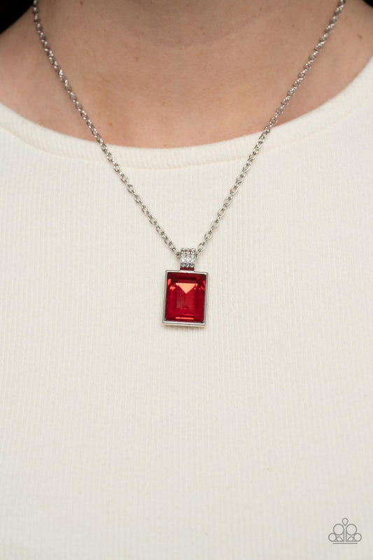 Necklace, Sensitive Skin, Hypoallergenic Jewelry, red, emerald-cut rhinestone