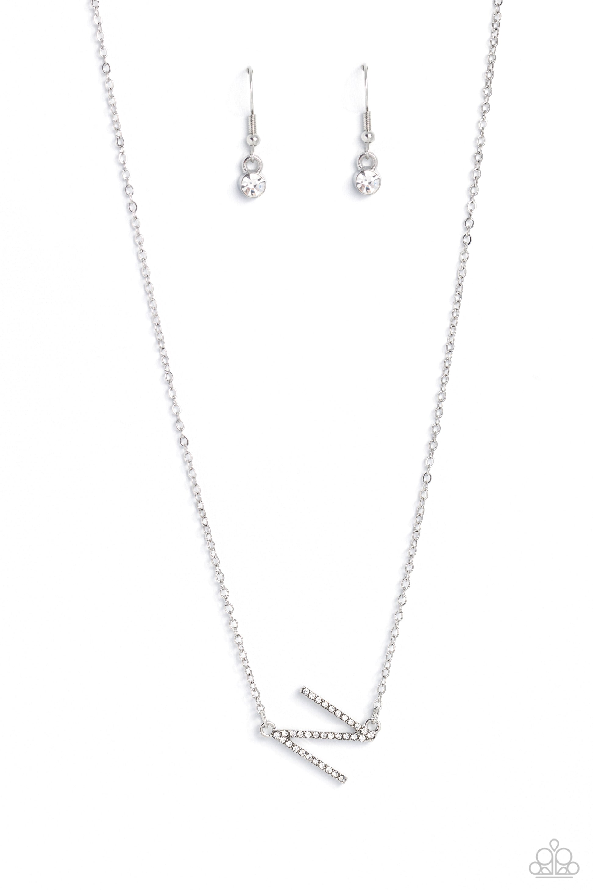 Necklace, Sensitive Skin, Hypoallergenic Jewelry, silver, rhinestone, initial