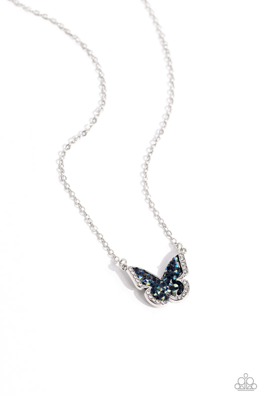 Necklace, Sensitive Skin, Hypoallergenic Jewelry, blue, butterfly