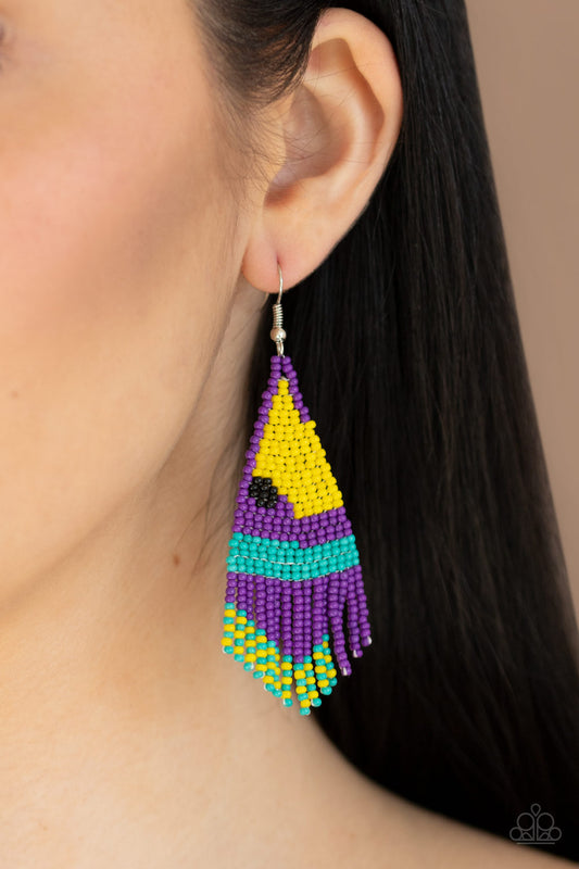 Paparazzi Brightly Beaded - Purple Earrings