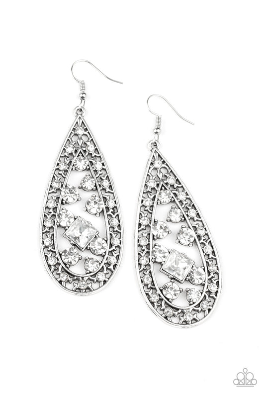 Paparazzi Drop-Dead Dazzle - White Earrings